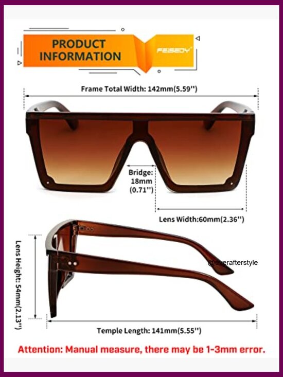 Oversized Square Sunglasses with UV400 Protection Composite Frame
